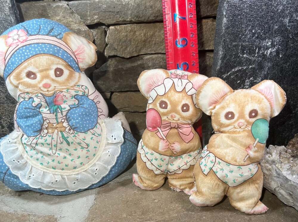 Vintage Pillow Mother Mouse boy and girl handmade